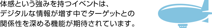 体感という強みを持つイベントは、デジタルな情報が増す中でターゲットとの関係性を深める機能が期待されています。