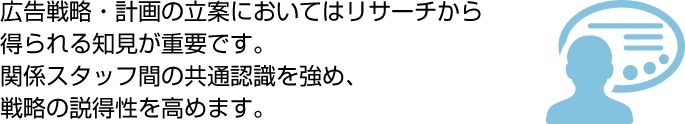 広告戦略・計画の立案においてはリサーチから得られる知見が重要です。